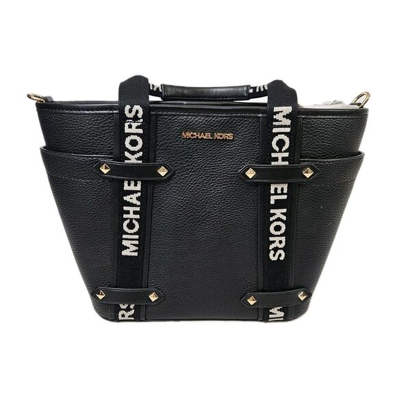 Nwt Michael Kors Crossbody Black pebbled leather Sm. Open Tote Snap Closure - Picture 5 of 13